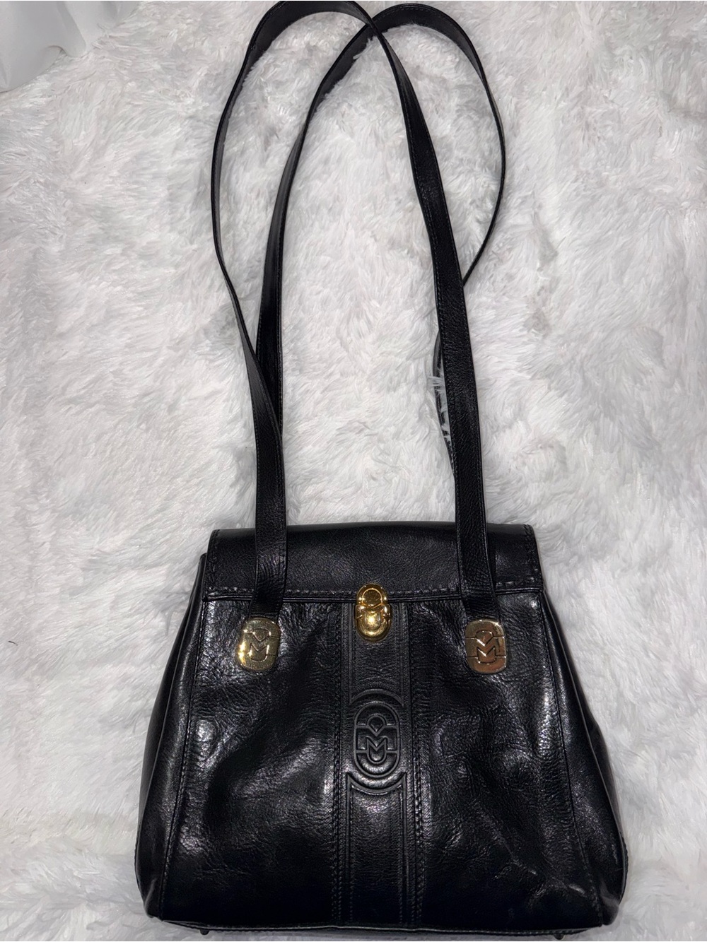 Marino Orlandi Black Leather Shoulder Bag with Gold Hardware